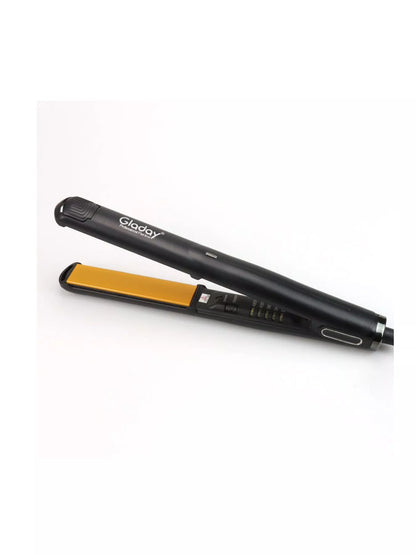 Black adjustable temperature hair straightener by Trendsi with European plug and ceramic plates for sleek styling.