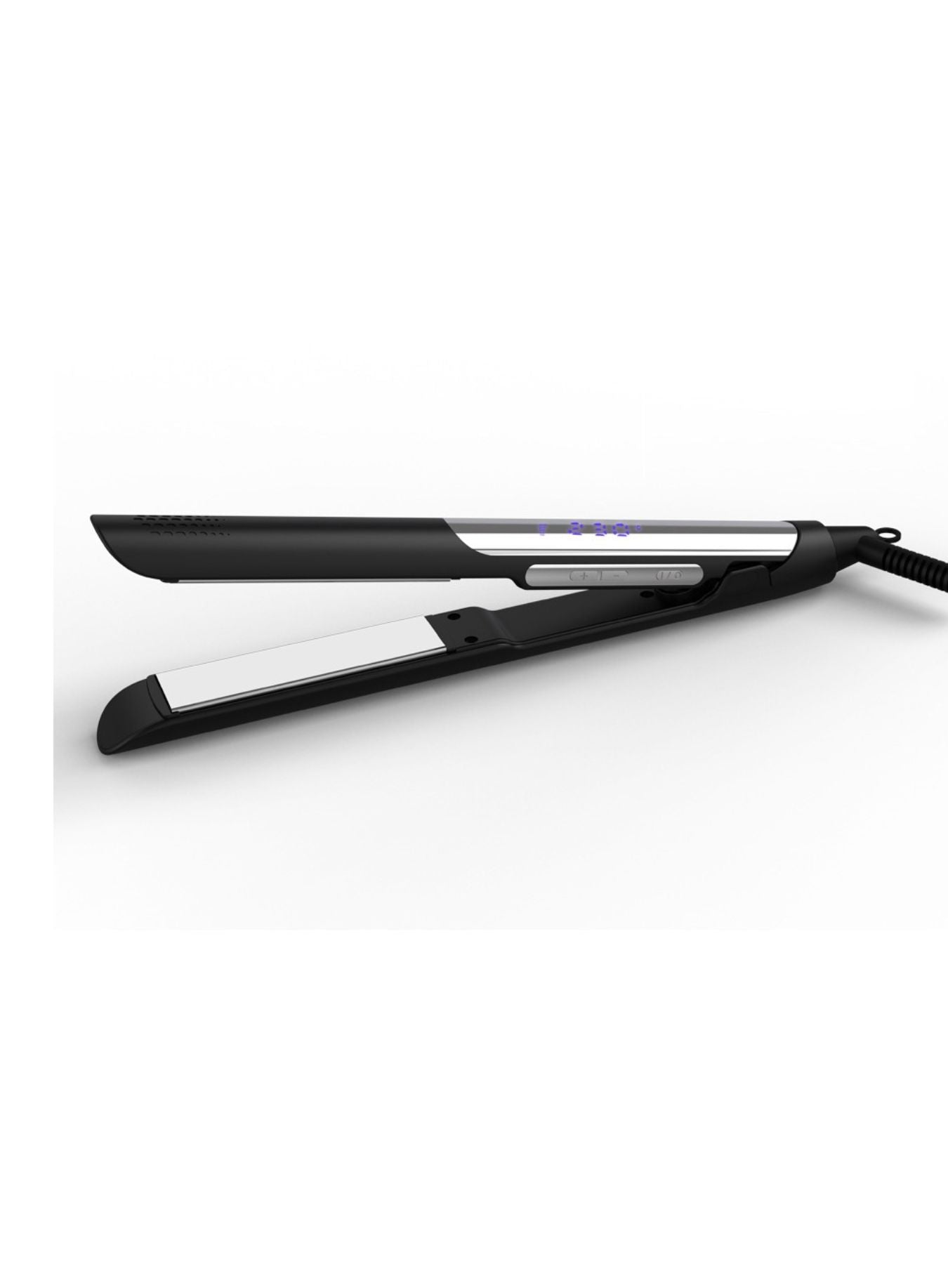 Black Trendsi adjustable temperature hair straightener with European plug, sleek design, and ceramic plates for smooth styling.
