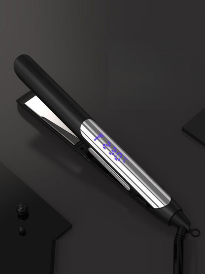 Black adjustable temperature hair straightener by Trendsi with European plug and ceramic plates for sleek styling.