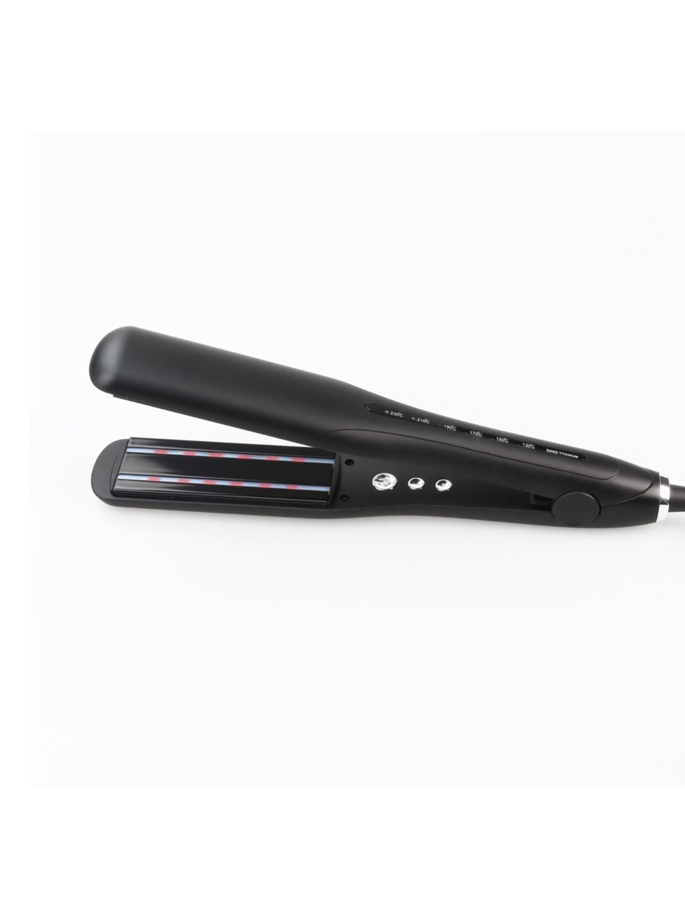 Black adjustable temperature hair straightener by Trendsi with European plug, sleek design for smooth, styled hair.