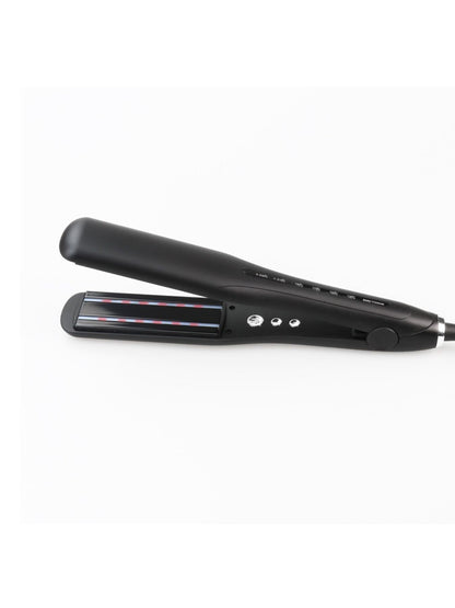 Black adjustable temperature hair straightener by Trendsi with European plug, sleek design for smooth, styled hair.
