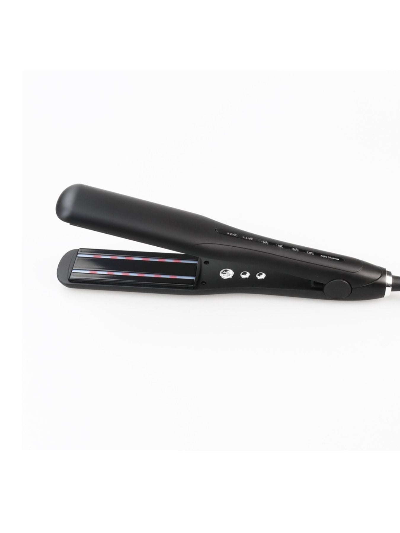 Black adjustable temperature hair straightener by Trendsi with European plug, sleek design for styling hair.