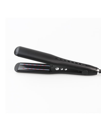 Black adjustable temperature hair straightener by Trendsi with European plug, sleek design for styling hair.