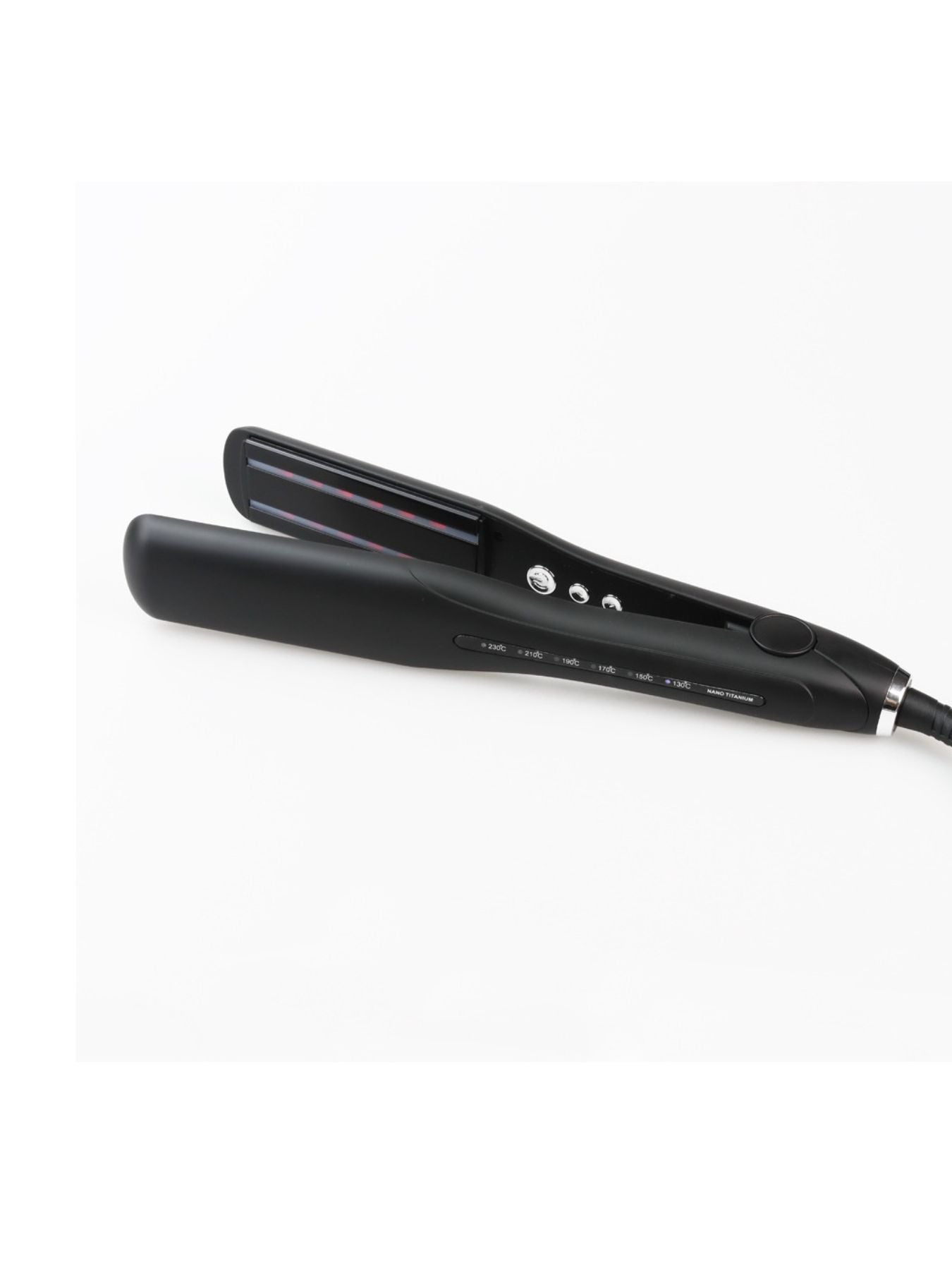 Black adjustable temperature hair straightener by Trendsi with European plug, sleek design for smooth styling.