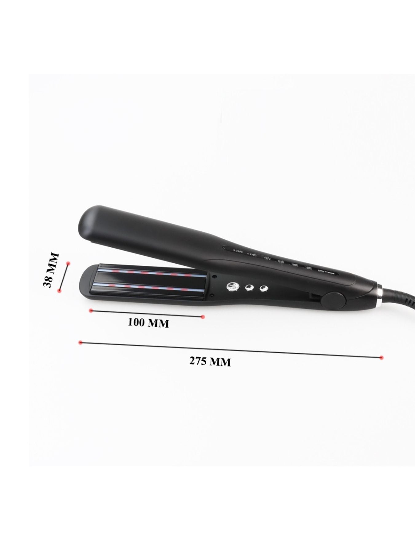 Black adjustable temperature hair straightener by Trendsi with European plug, featuring sleek design for versatile styling.