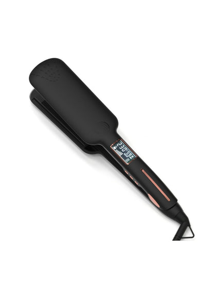 Trendsi black adjustable temperature European plug hair straightener with ceramic plates and digital display for sleek styling.
