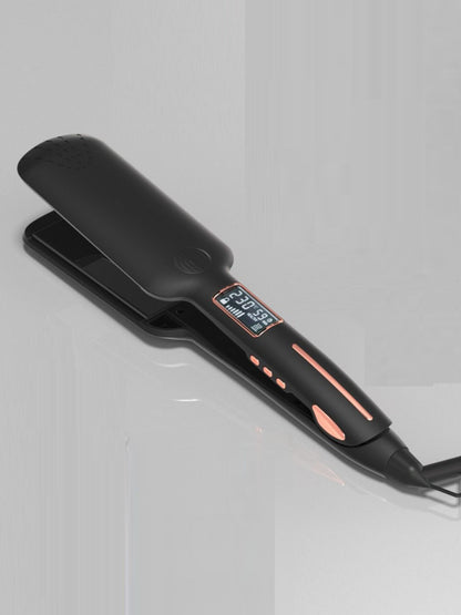 Black adjustable temperature hair straightener by Trendsi with European plug, featuring ceramic plates and ergonomic design.