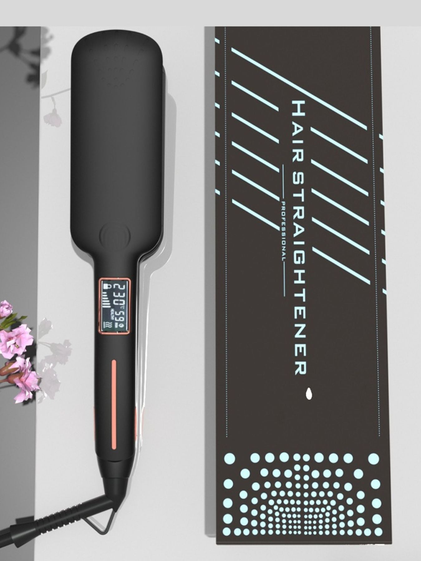 Black Trendsi adjustable temperature hair straightener with European plug, featuring sleek design and ceramic plates for smooth styling.