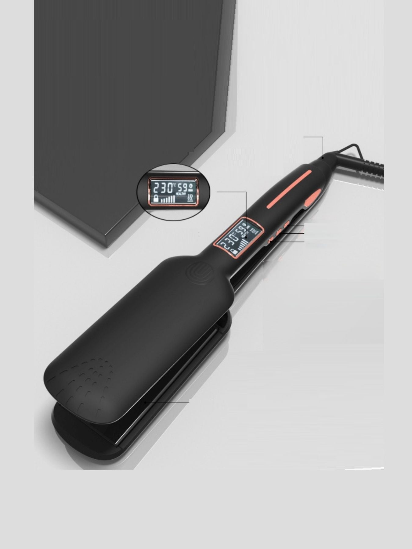 Black adjustable temperature hair straightener from Trendsi with European plug, designed for sleek, straight hair styling.