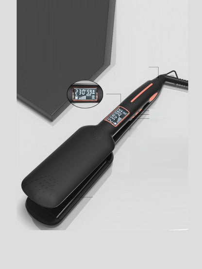 Black adjustable temperature hair straightener from Trendsi with European plug, designed for sleek, straight hair styling.