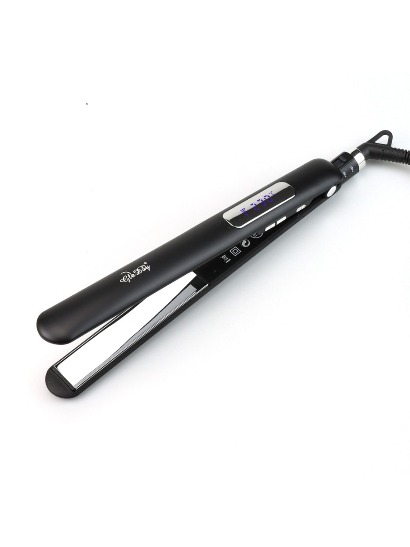 Black Trendsi adjustable temperature hair straightener with European plug, featuring ceramic plates for sleek styling.
