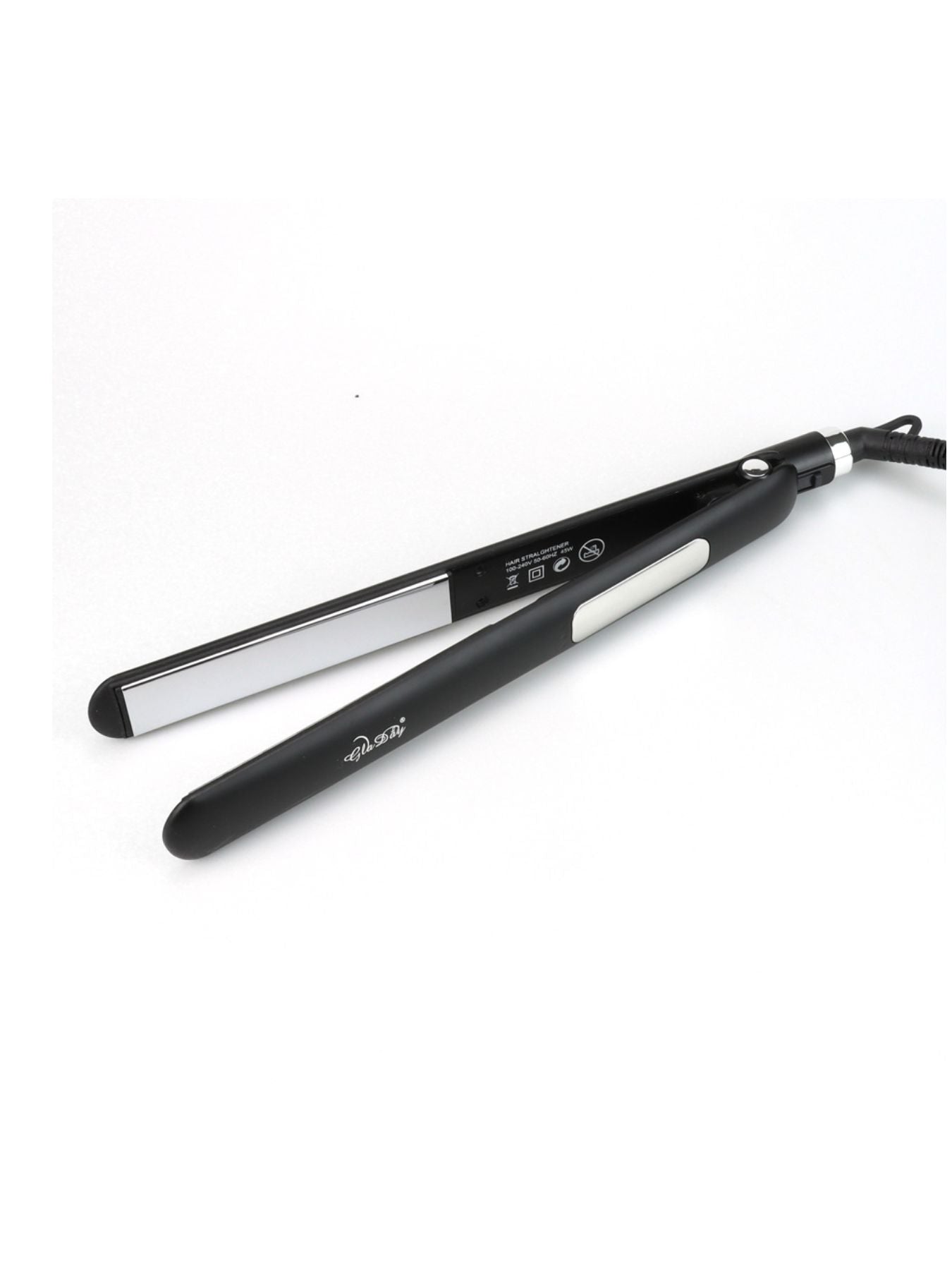 Black adjustable temperature hair straightener by Trendsi with European plug, designed for smooth, sleek styling.