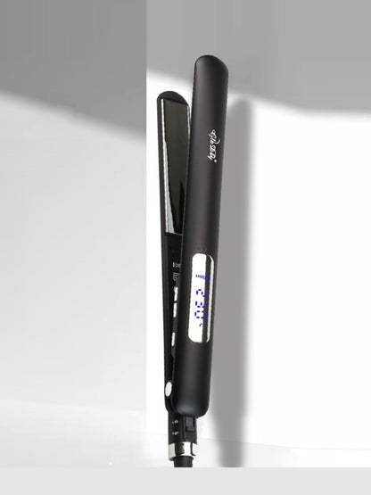 Black Trendsi adjustable temperature hair straightener with European plug, featuring ceramic plates for smooth styling.