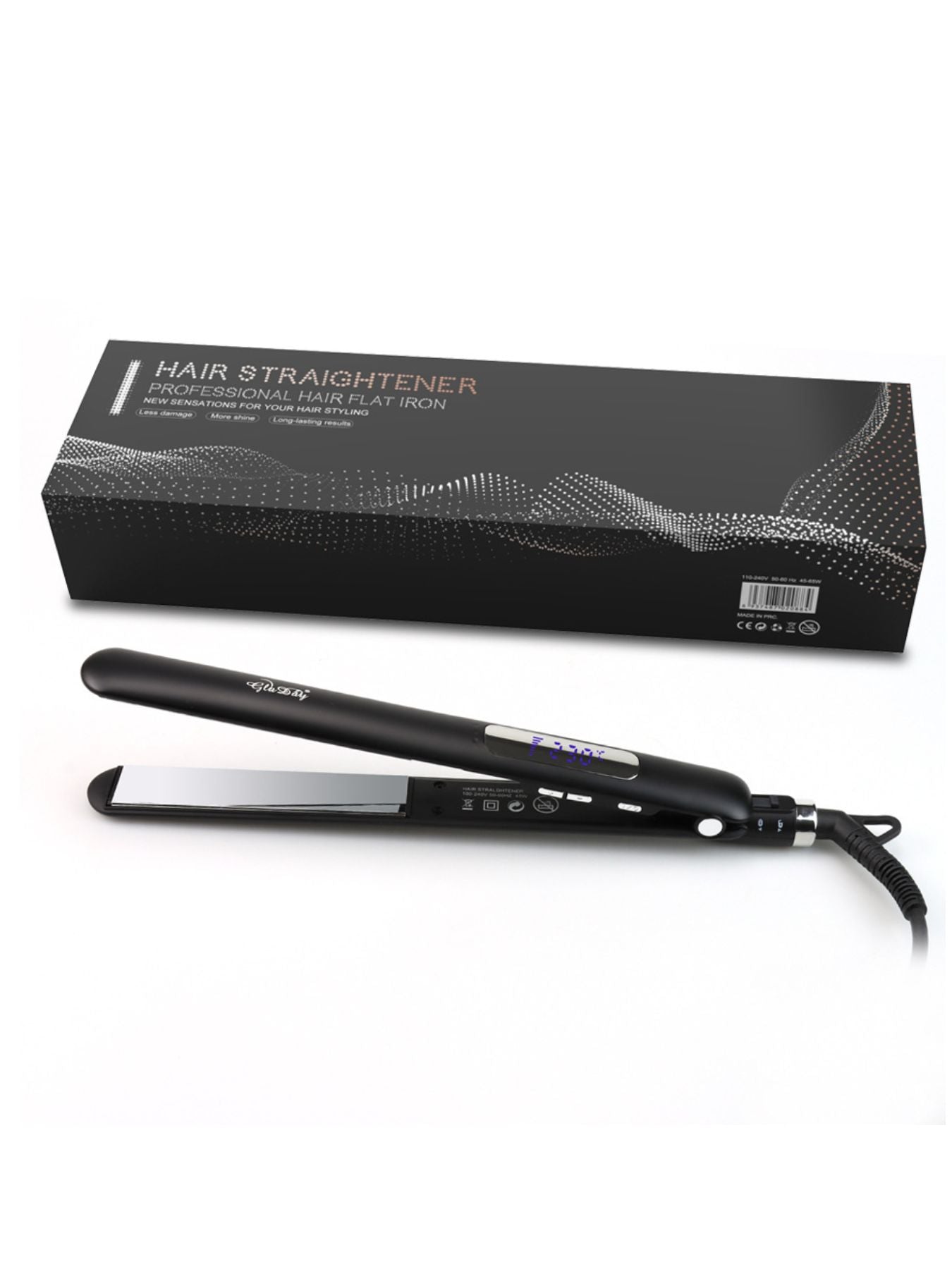 Trendsi adjustable temperature black hair straightener with European plug, sleek design for styling and straightening hair.