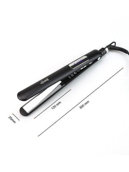 Black Trendsi adjustable temperature hair straightener with European plug, ceramic plates, and digital temperature control.