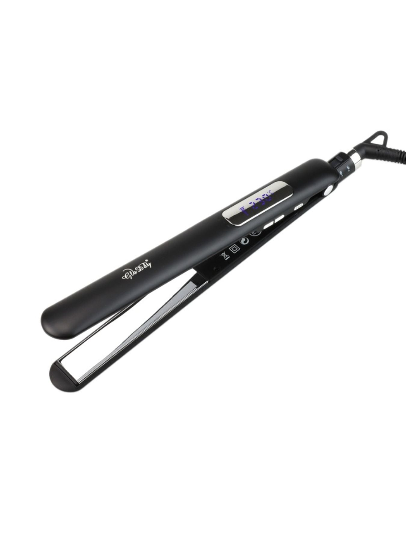 Black adjustable temperature hair straightener by Trendsi with European plug, sleek design for versatile styling.