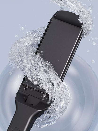 Black adjustable temperature hair straightener by Trendsi with European plug, suitable for styling and sleek hair finish.