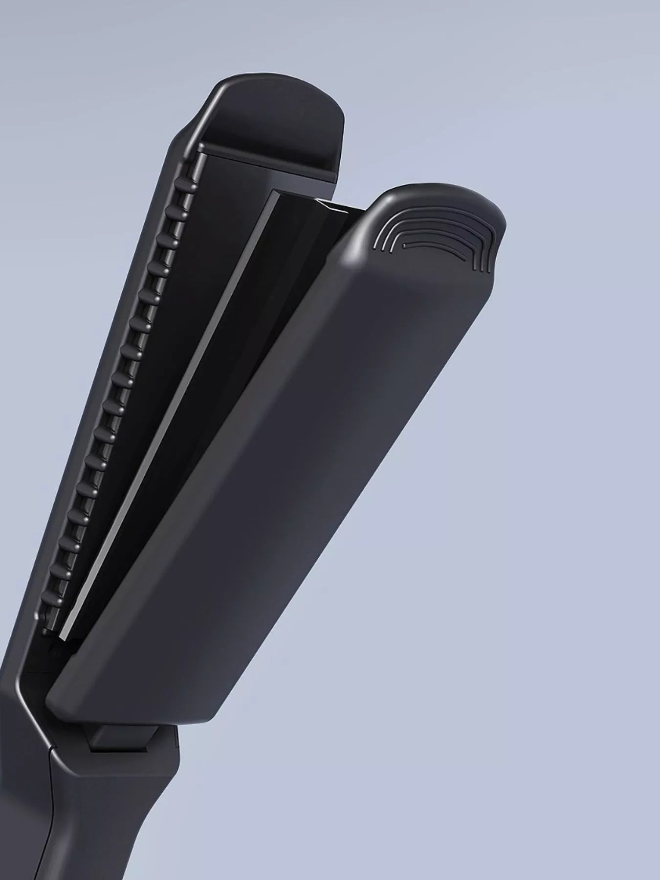 Black Trendsi adjustable temperature hair straightener with European plug, featuring ceramic plates for smooth styling.