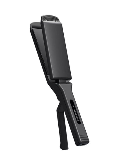 Black Trendsi adjustable temperature hair straightener with European plug, showing ceramic plates and digital heat control.