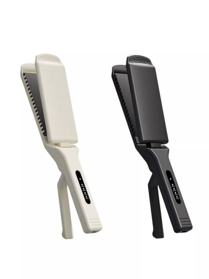 Black adjustable temperature hair straightener by Trendsi with European plug, designed for sleek, straight hair styling.