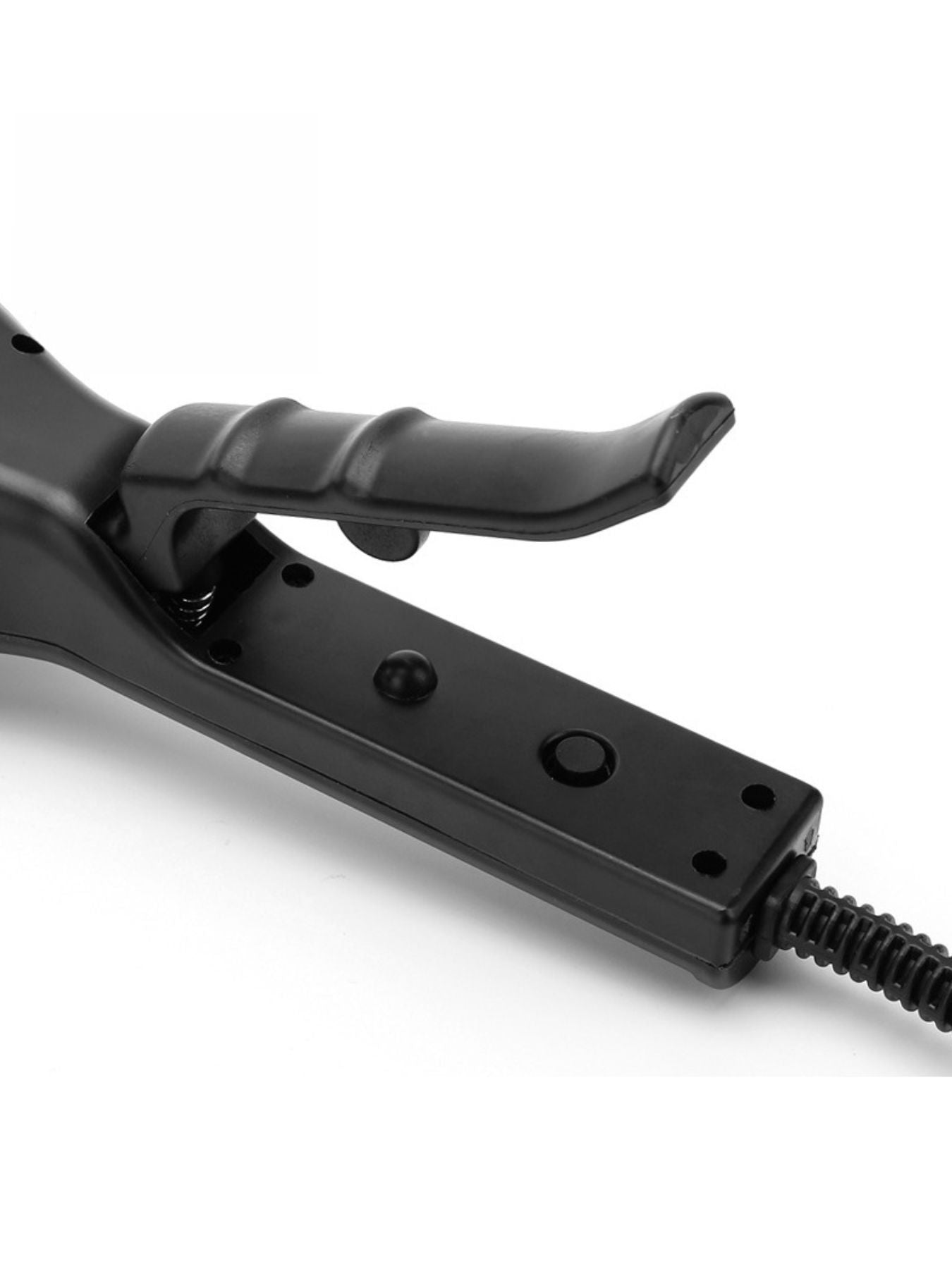Black adjustable temperature hair straightener by Trendsi with European plug, sleek design, and ceramic plates for smooth styling.