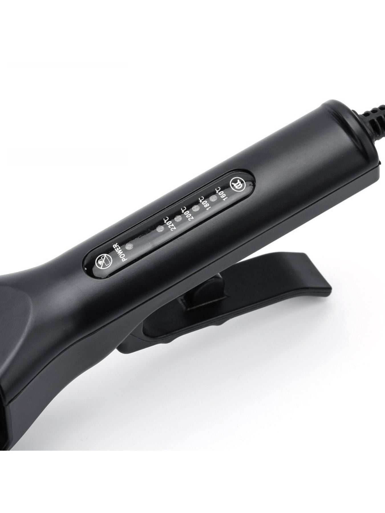 Black adjustable temperature hair straightener by Trendsi with European plug, featuring ceramic plates for smooth styling.
