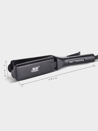 Black Trendsi adjustable temperature hair straightener with European plug, featuring sleek design and ceramic plates for smooth styling.