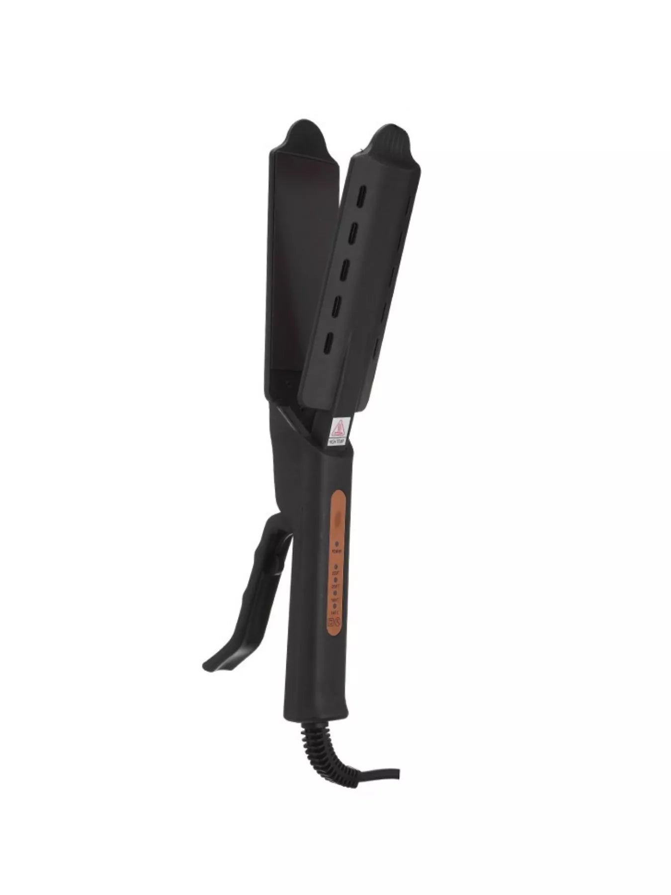 Black Trendsi adjustable temperature hair straightener with European plug, featuring sleek design and ceramic plates for smooth styling.