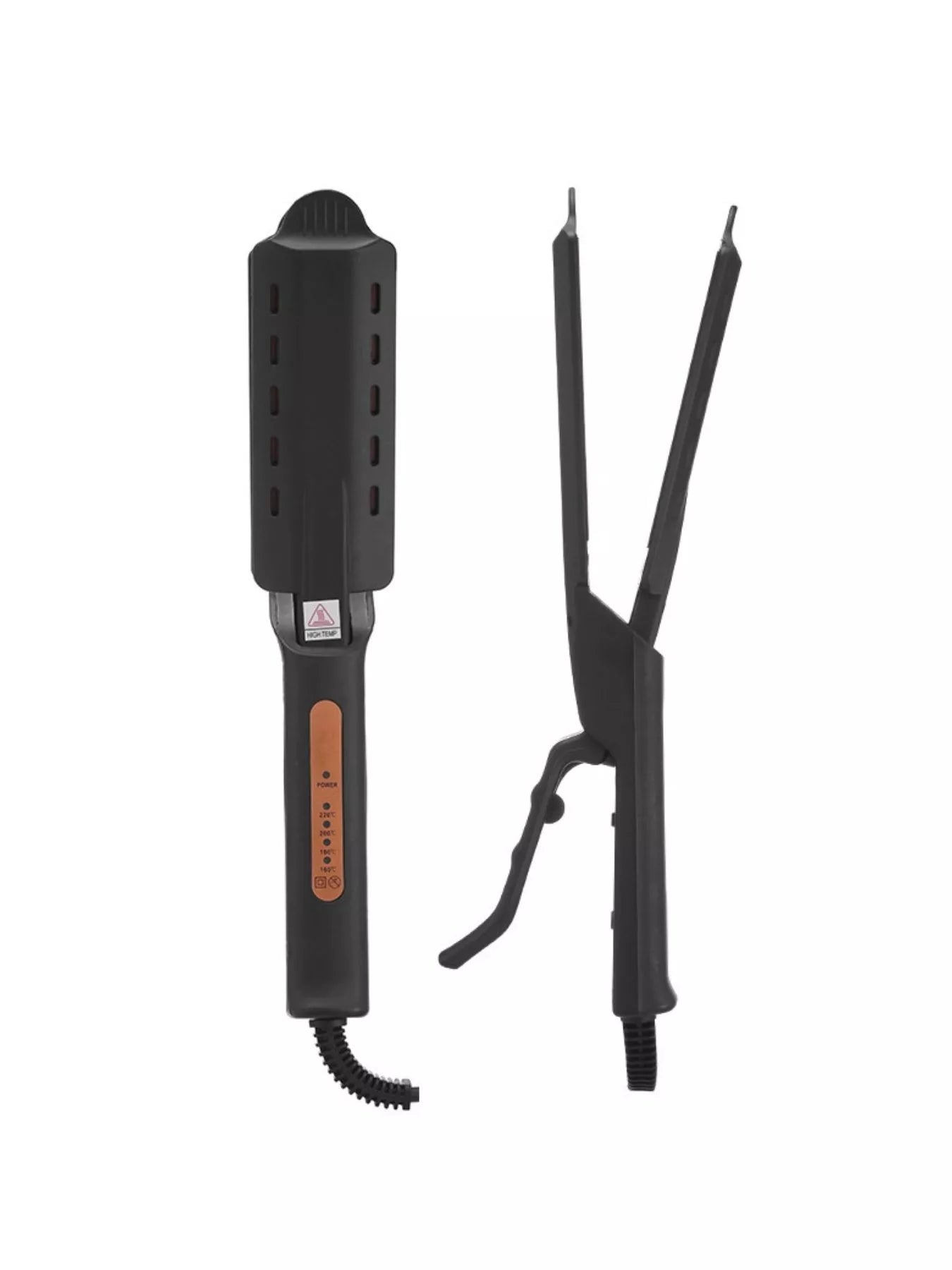 Black Trendsi adjustable temperature hair straightener with European plug, featuring sleek design and temperature control for styling.