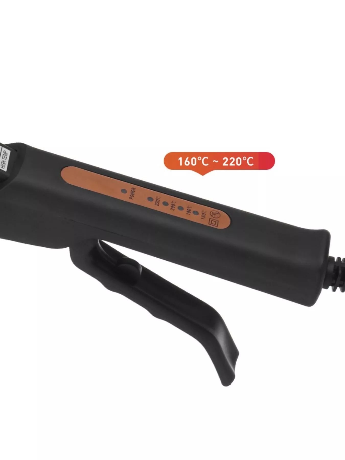 Black Trendsi adjustable temperature hair straightener with European plug, sleek design, and ceramic plates for smooth styling.