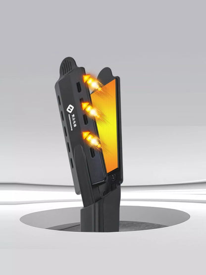 Black Trendsi adjustable temperature hair straightener with European plug, sleek design, and ceramic plates for smooth styling.