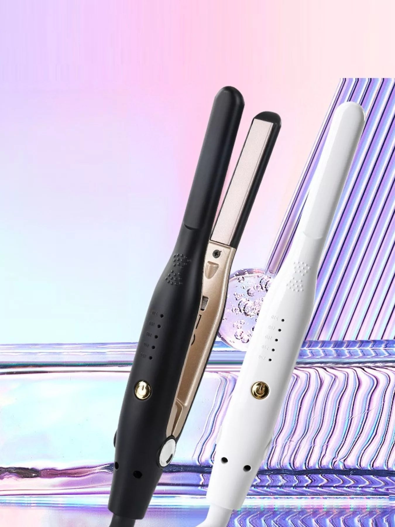 Black Trendsi adjustable temperature hair straightener with European plug, featuring ceramic plates for smooth styling.