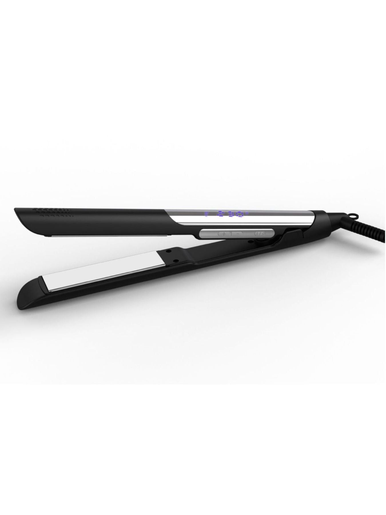 Black adjustable temperature hair straightener by Trendsi with European plug, designed for versatile styling.