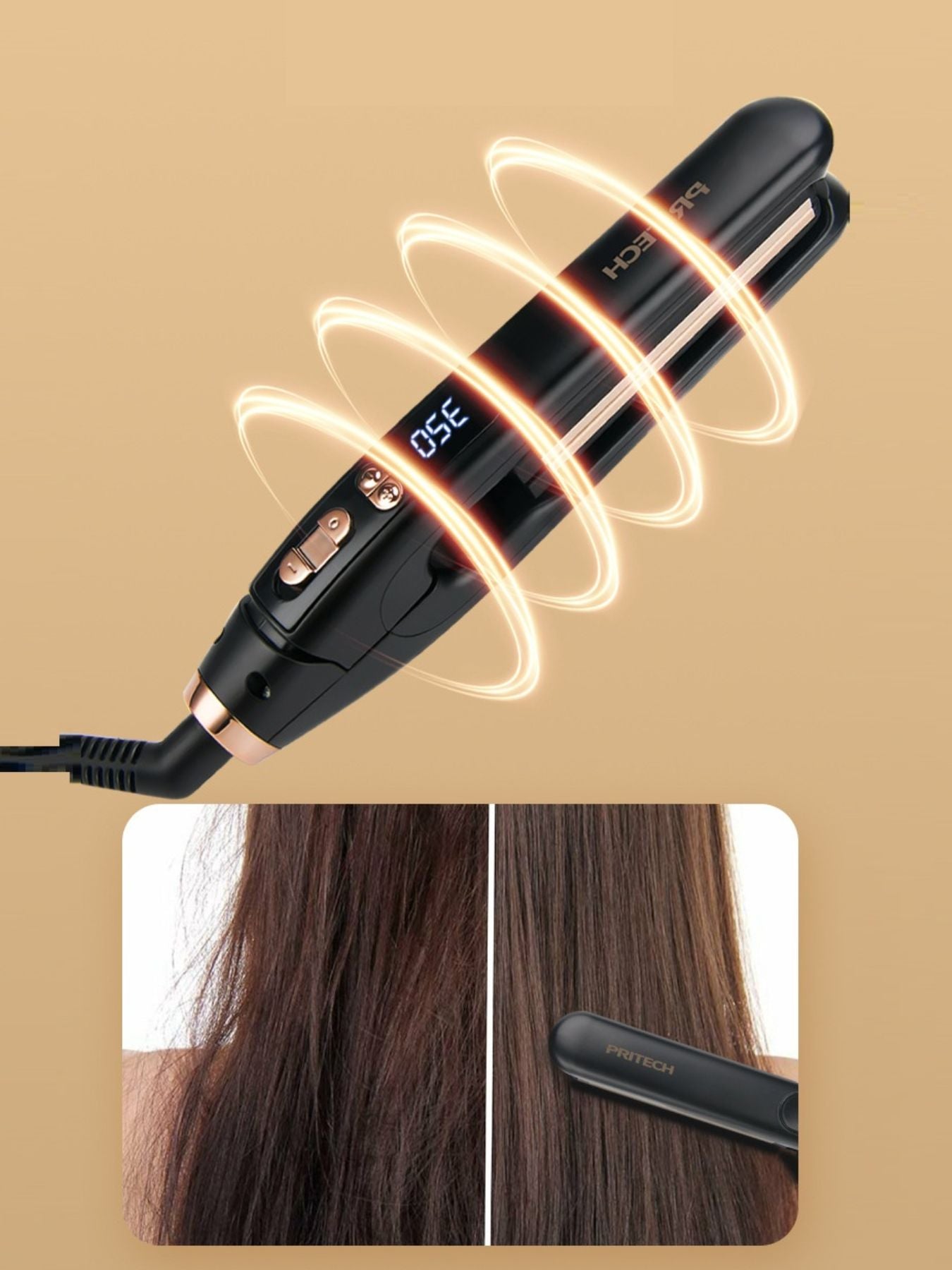 Black digital display hair straightener with European plug by Trendsi, showing sleek design and digital temperature control.