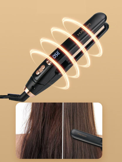 Black digital display hair straightener with European plug by Trendsi, showing sleek design and digital temperature control.