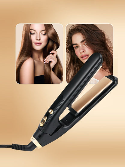 Black digital display hair straightener with European plug from Trendsi, showing sleek design and digital temperature controls.