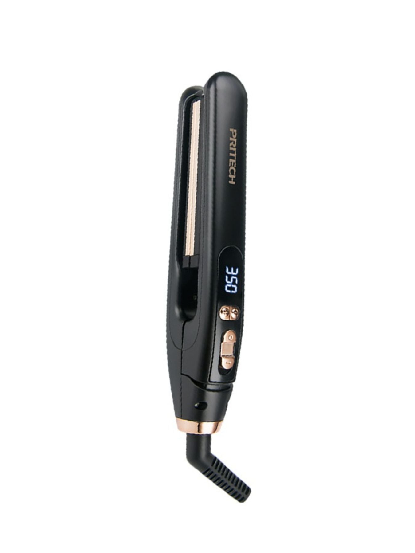 Black digital display hair straightener with European plug from Trendsi, showcasing sleek ceramic plates and modern design.