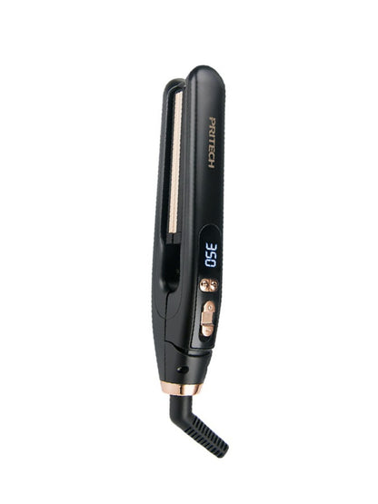 Black digital display hair straightener with European plug from Trendsi, showcasing sleek ceramic plates and modern design.