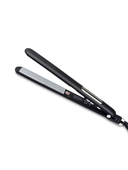 Black digital display hair straightener with European plug, Trendsi brand, showing temperature settings and sleek design.