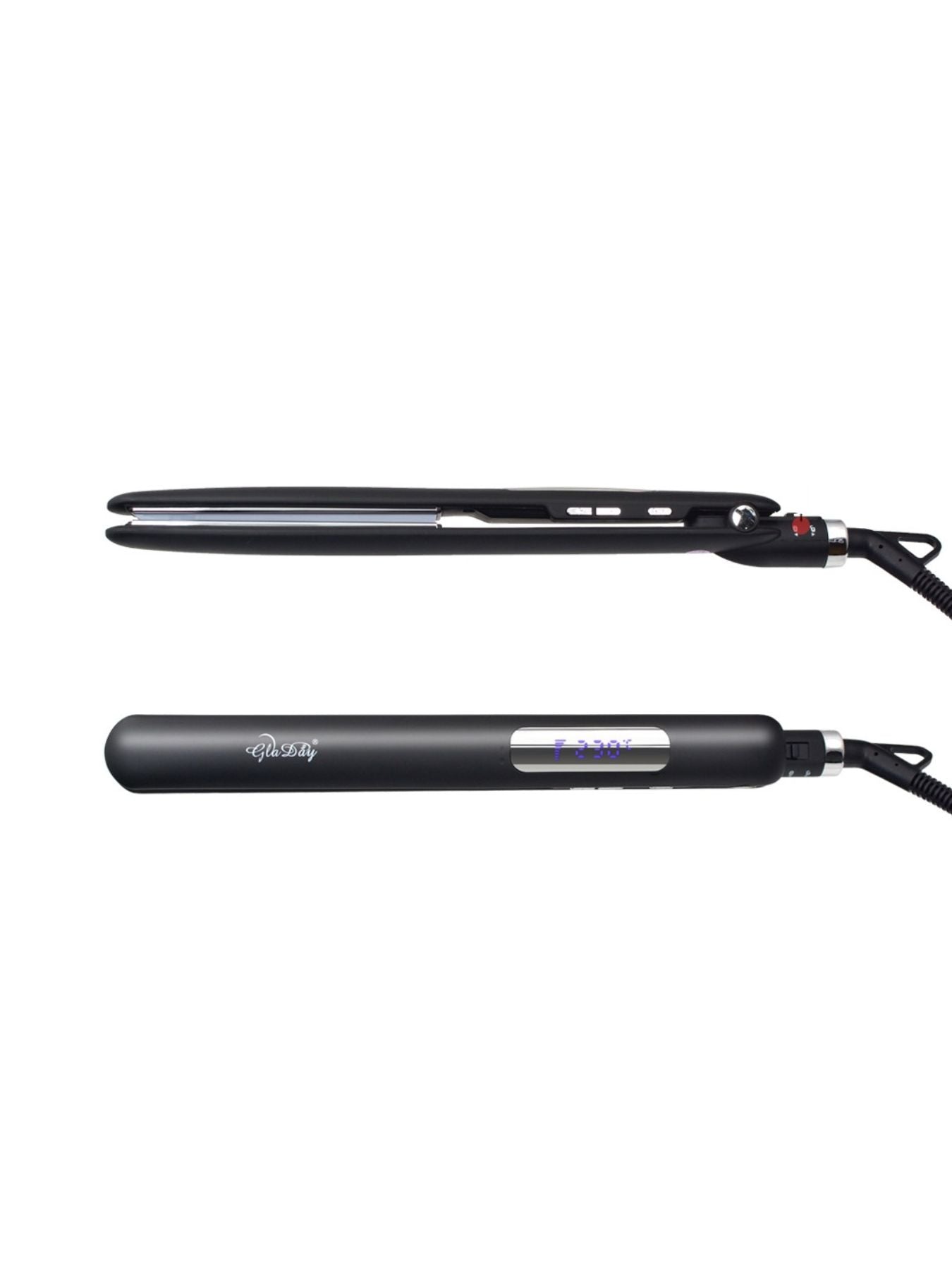 Black digital display hair straightener with European plug by Trendsi, showing sleek design and digital temperature control.