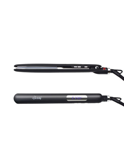 Black digital display hair straightener with European plug by Trendsi, showing sleek design and digital temperature control.