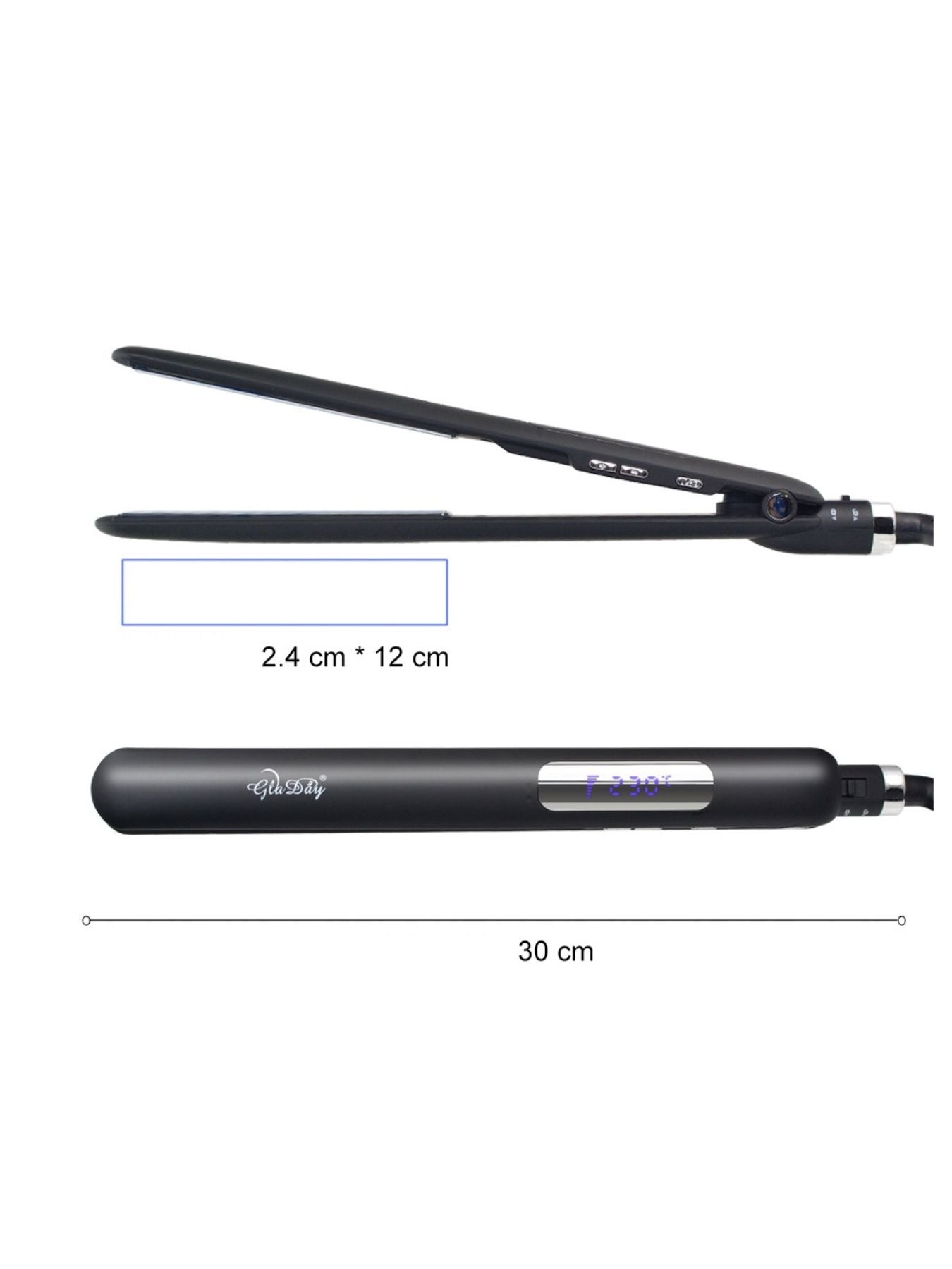 Black Trendsi digital display hair straightener with European plug, showing sleek design and digital temperature control.