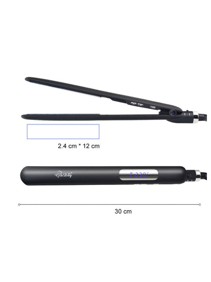 Black Trendsi digital display hair straightener with European plug, showing sleek design and digital temperature control.