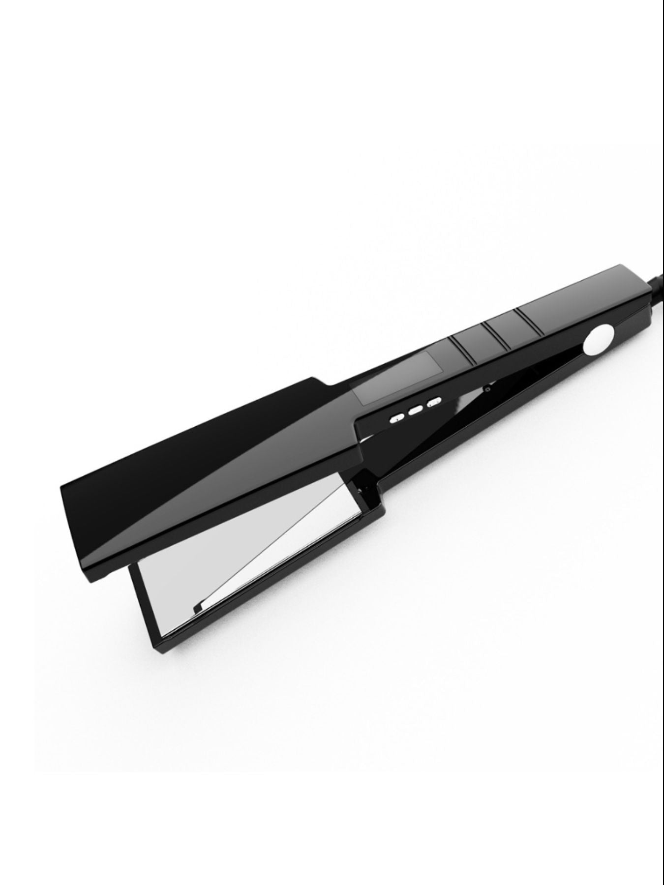 Black Trendsi fast heating hair straightener with European plug, sleek design, and ceramic plates for smooth styling.