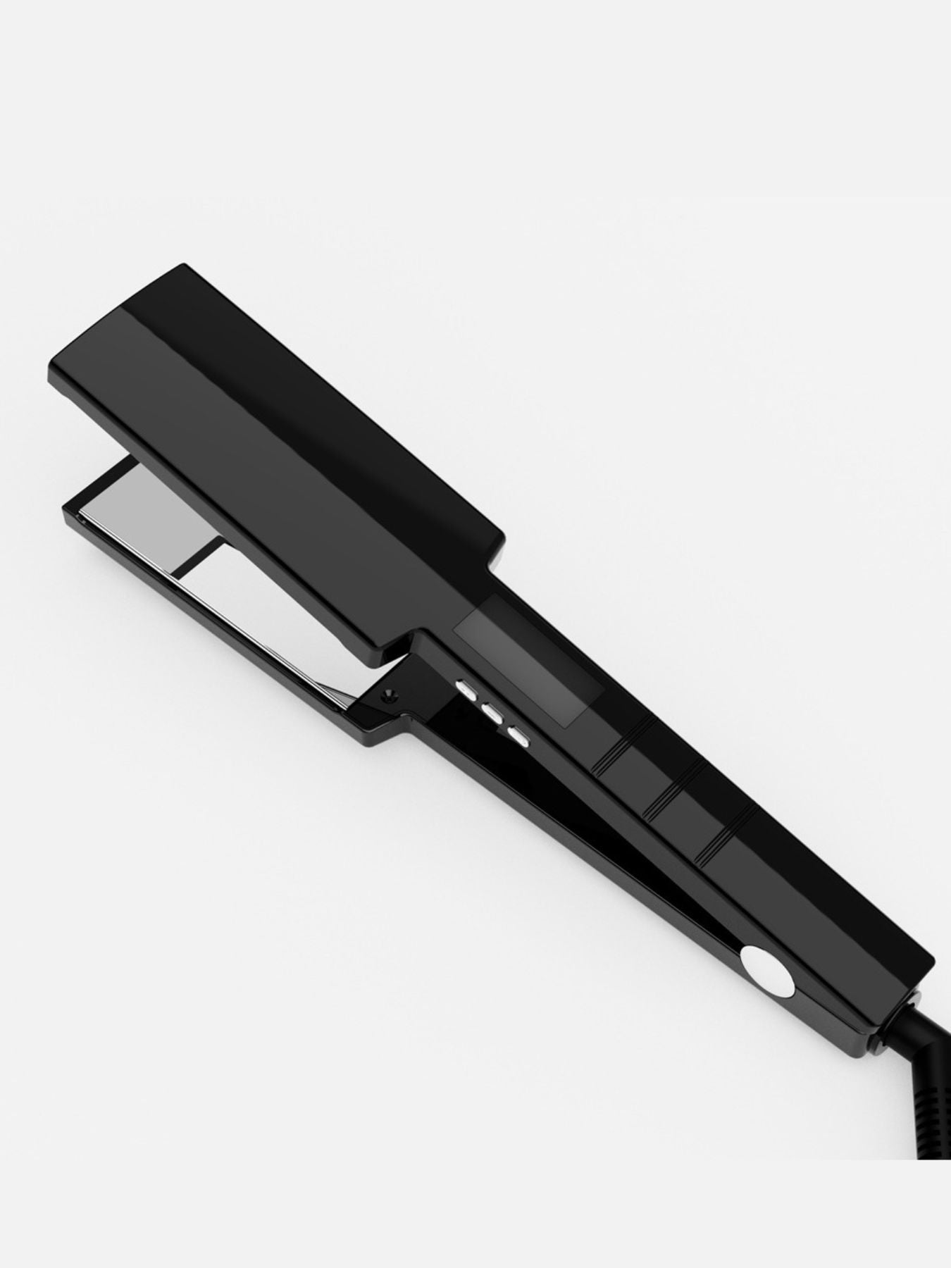 Black Trendsi fast heating hair straightener with European plug, sleek design, and ceramic plates for smooth styling.