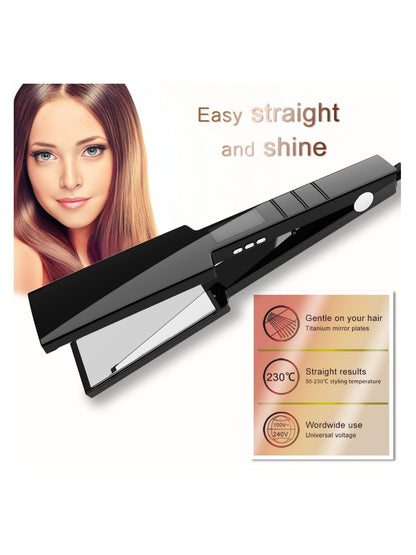 Black Trendsi fast heating hair straightener with European plug, showcasing sleek design and heating plates for smooth styling.