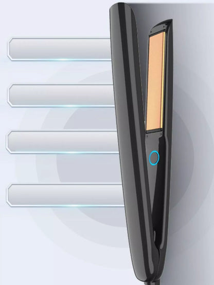 Black Trendsi fast heating hair straightener with European plug, sleek design, and ceramic plates for smooth styling.