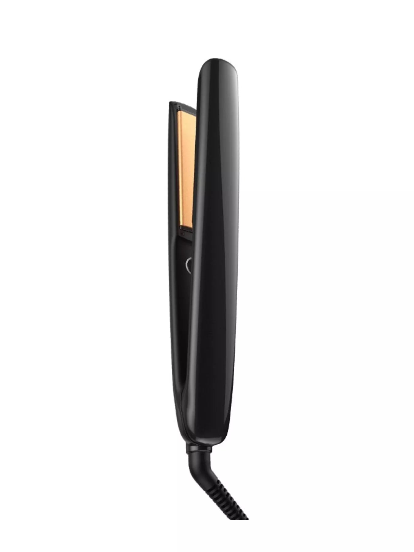 Black Trendsi fast heating hair straightener with European plug, sleek design, and ceramic plates for smooth styling.