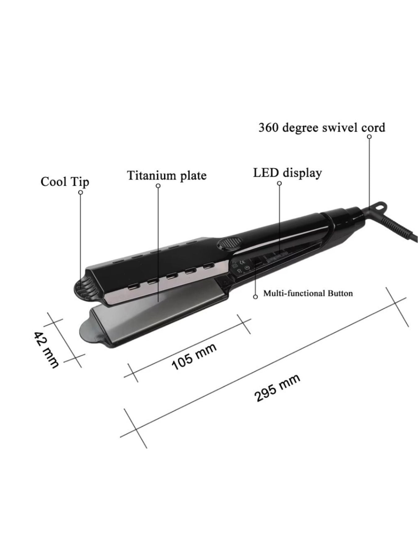 Black Trendsi fast heating hair straightener with European plug, sleek design for smooth, straight hair.