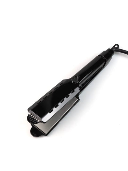 Trendsi black fast heating hair straightener with European plug, sleek design, and ceramic plates for smooth styling.
